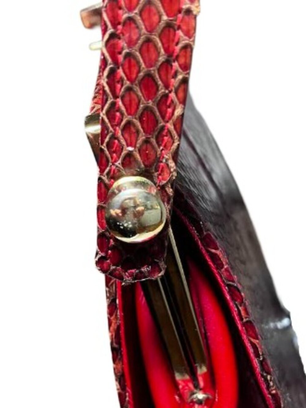 Unbranded Vintage Genuine Python Snakeskin Leather Bag Burgundy Red Black EUC - Picture 7 of 12